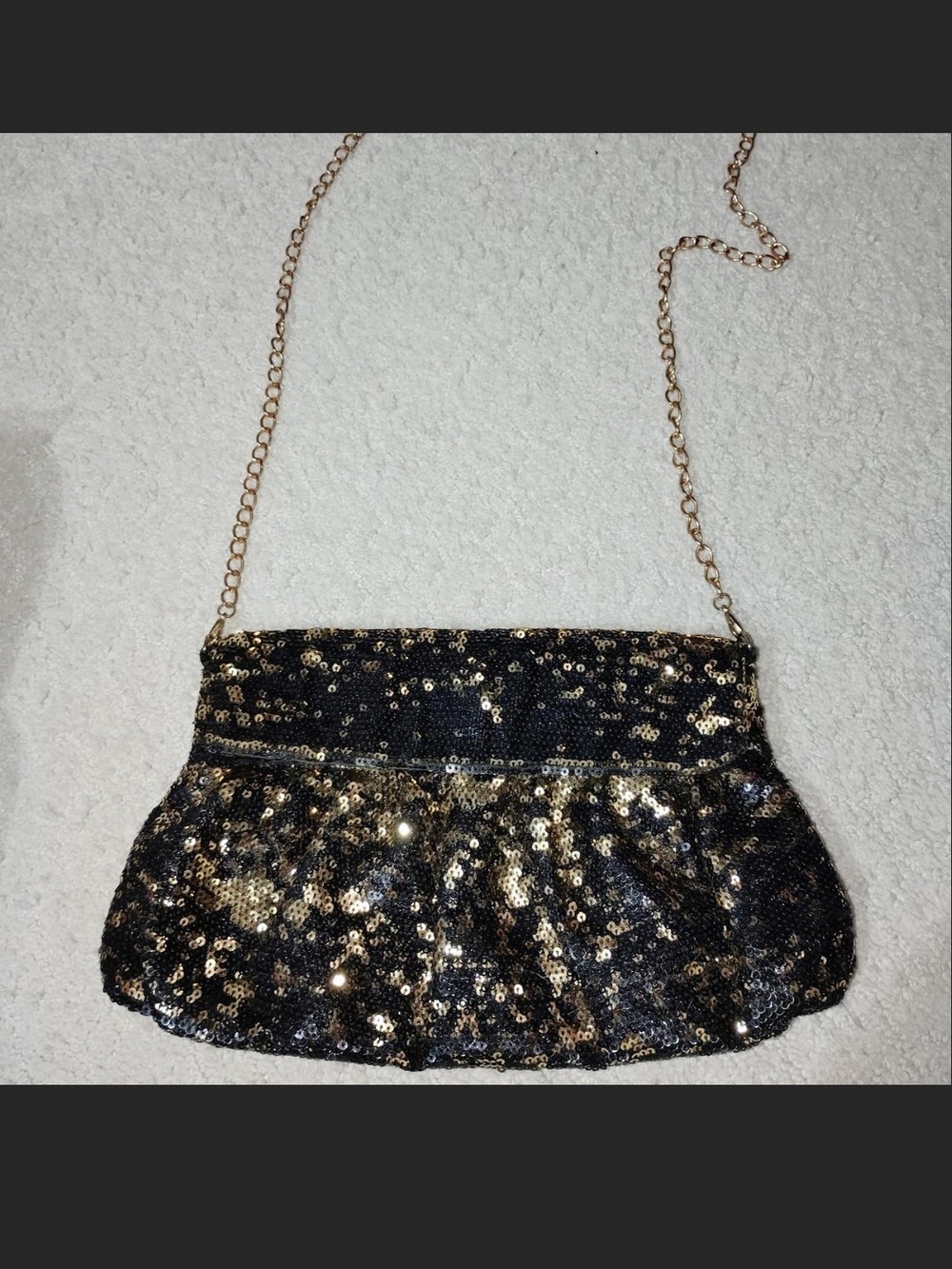 Style & Co. Black and Gold Sequin Chain Strap Clutch